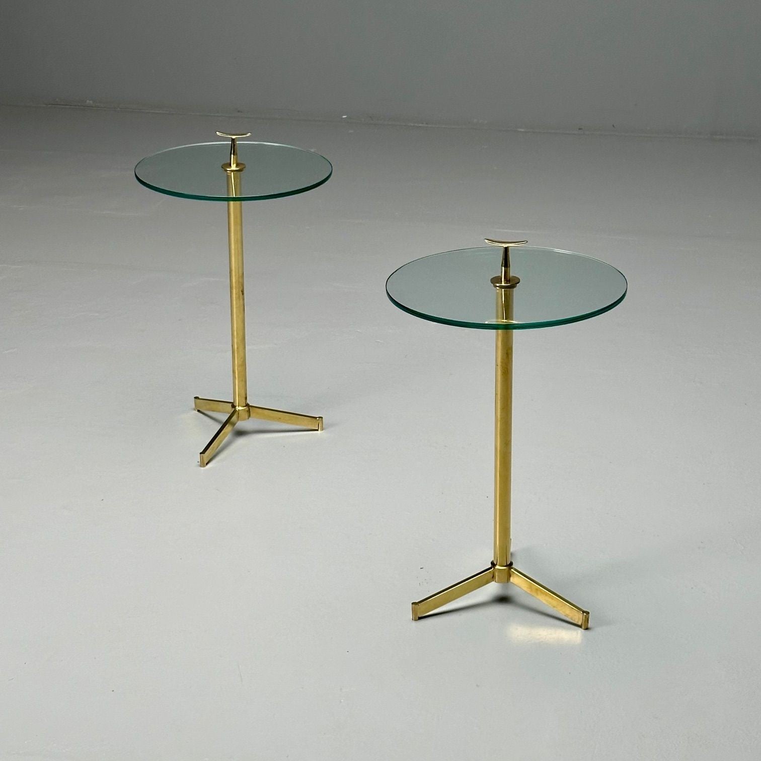 Italian Mid-Century Modern Style, Brass, Glass, Martini Side Tables, 21st C.