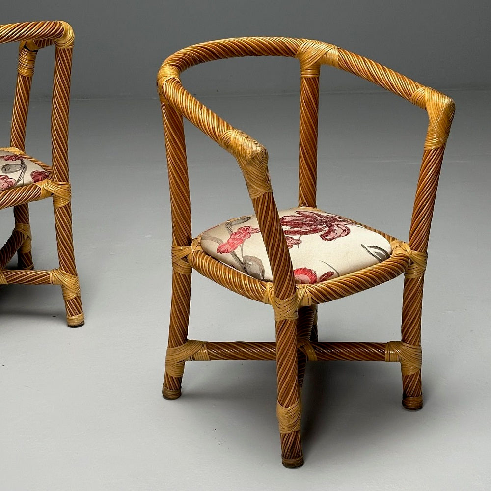 Italian Mid-Century Modern, Occasional Chairs, Wicker, Cane, Bamboo, 1980s