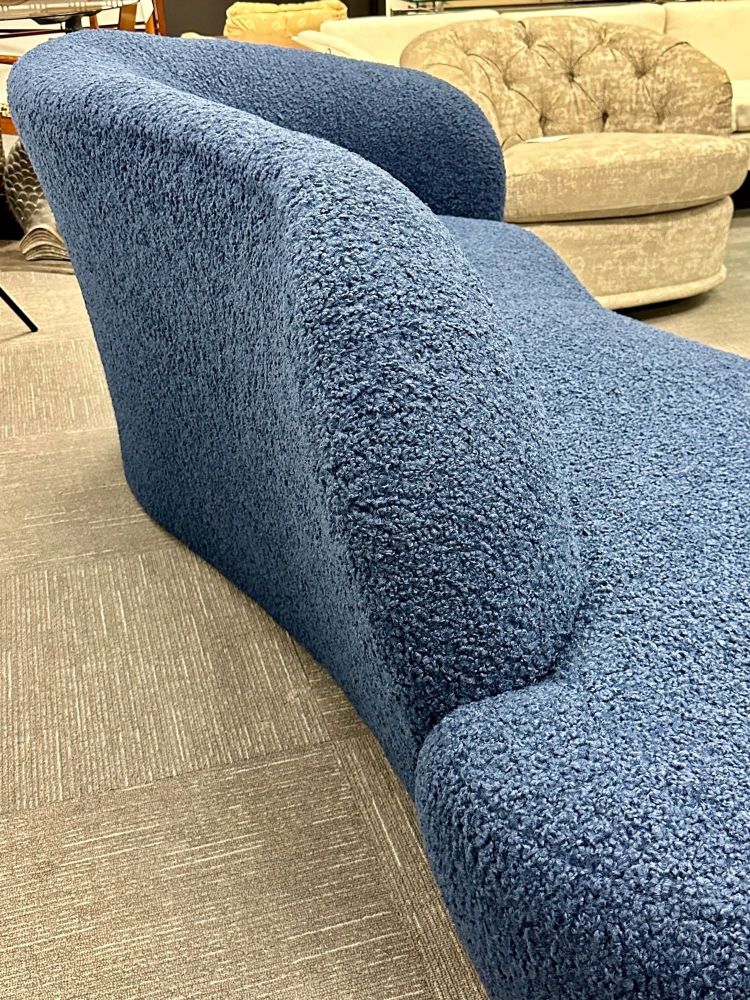 Mid-Century Modern Style Organic Form Kidney Shaped Cloud Sofa, Blue Boucle