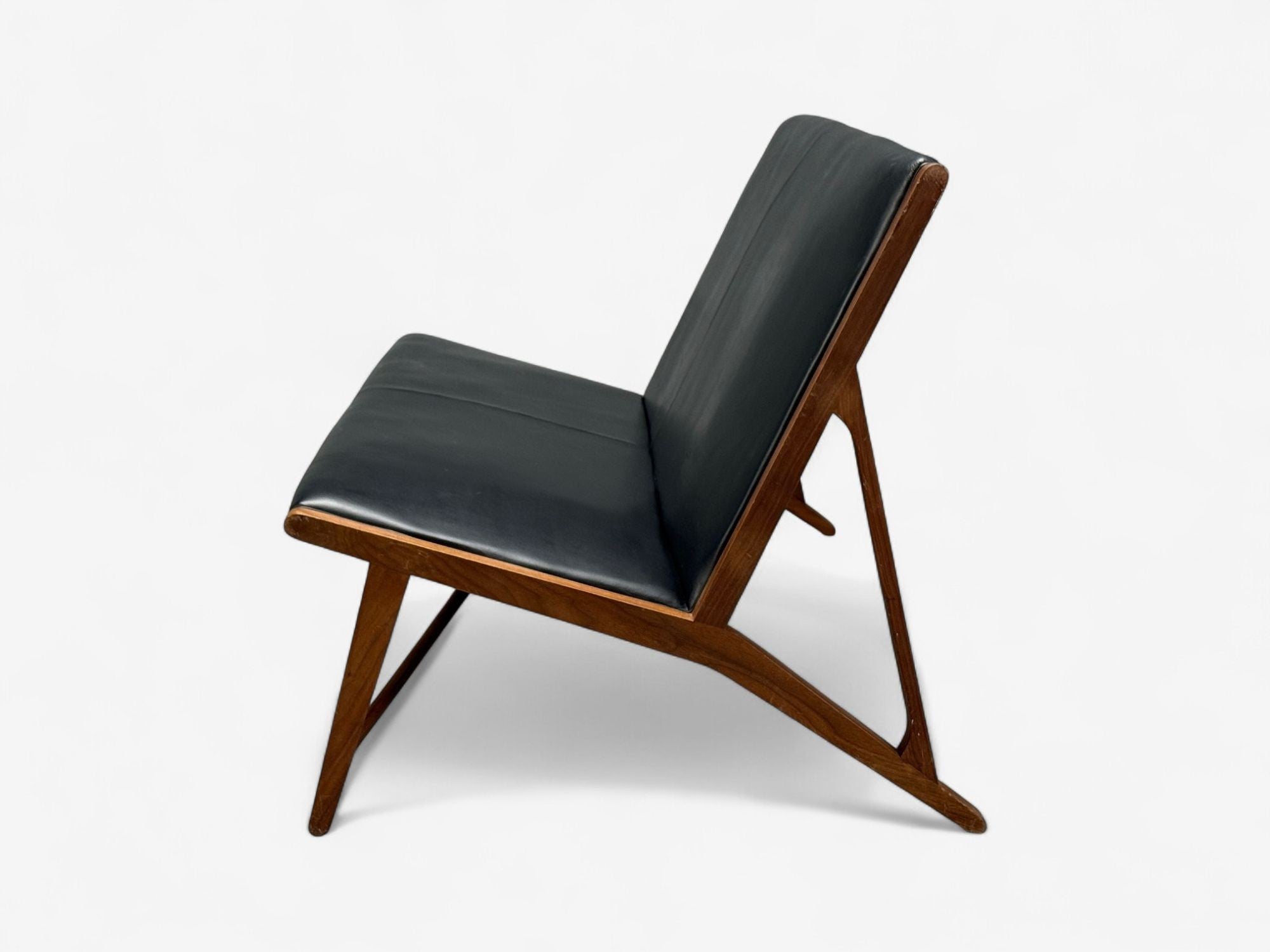 Hans J. Wegner Style, Teak, Leatherette, Settee, Denmark, 1950s
