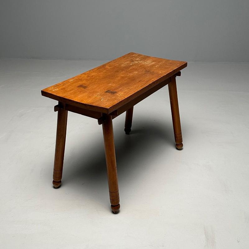 Rustic French Mid-Century Modern Provincial Oak Console Table, Farmhouse