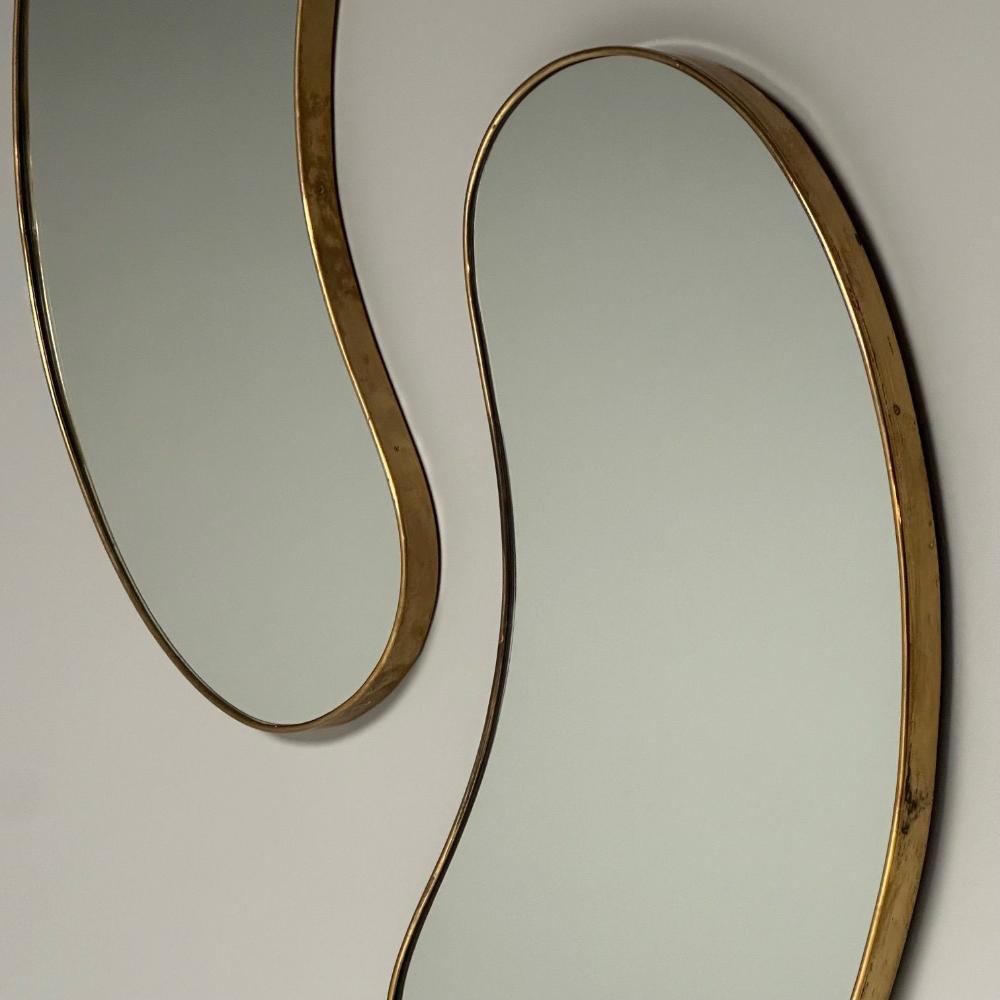 Italian Mid-Century Modern, Wall Mirrors, Organic Form, Brass, Italy, 1950s