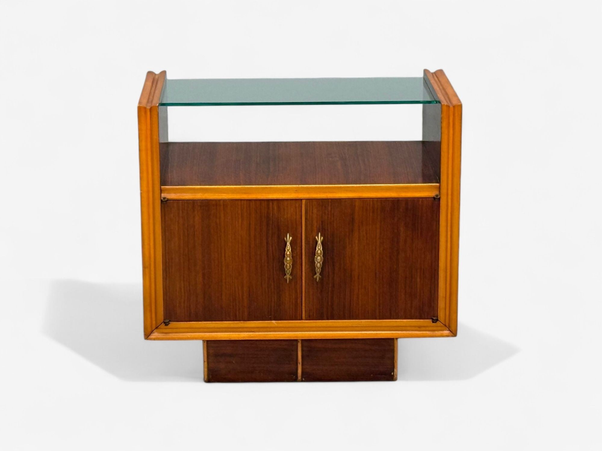 Italian Modern, Wood, Brass, Glass, Nightstands, Italy, 1950s