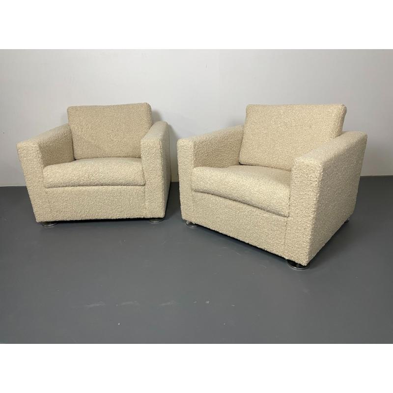 Pair Stendig Arm Chairs, Switzerland, New Sheepskin Boucle, Mid Century Modern