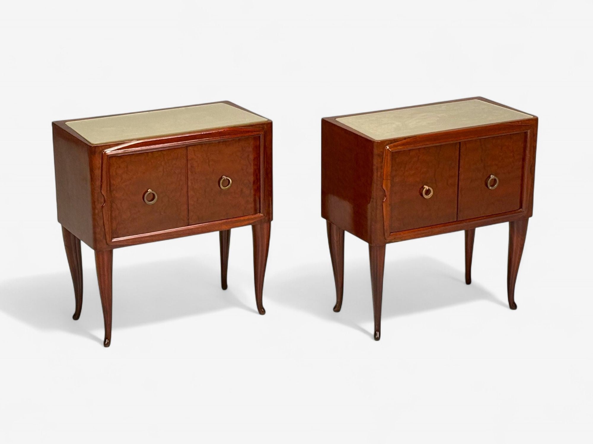 Osvaldo Borsani attr., Exotic Wood, Glass, Brass, Nightstands, Italy, 1960s