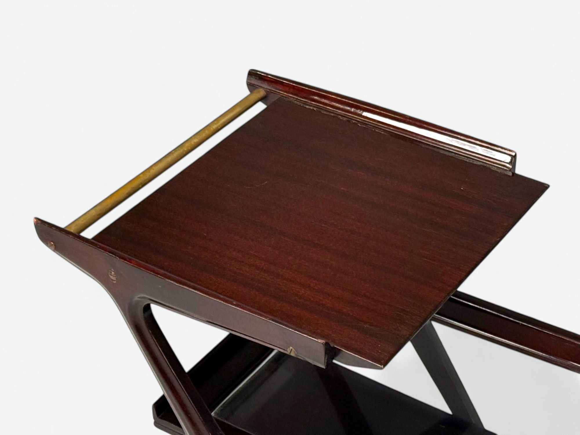 Ico Parisi Style, Italian Modern, Wood, Brass, Glass, Bar Cart, Italy, 1950s