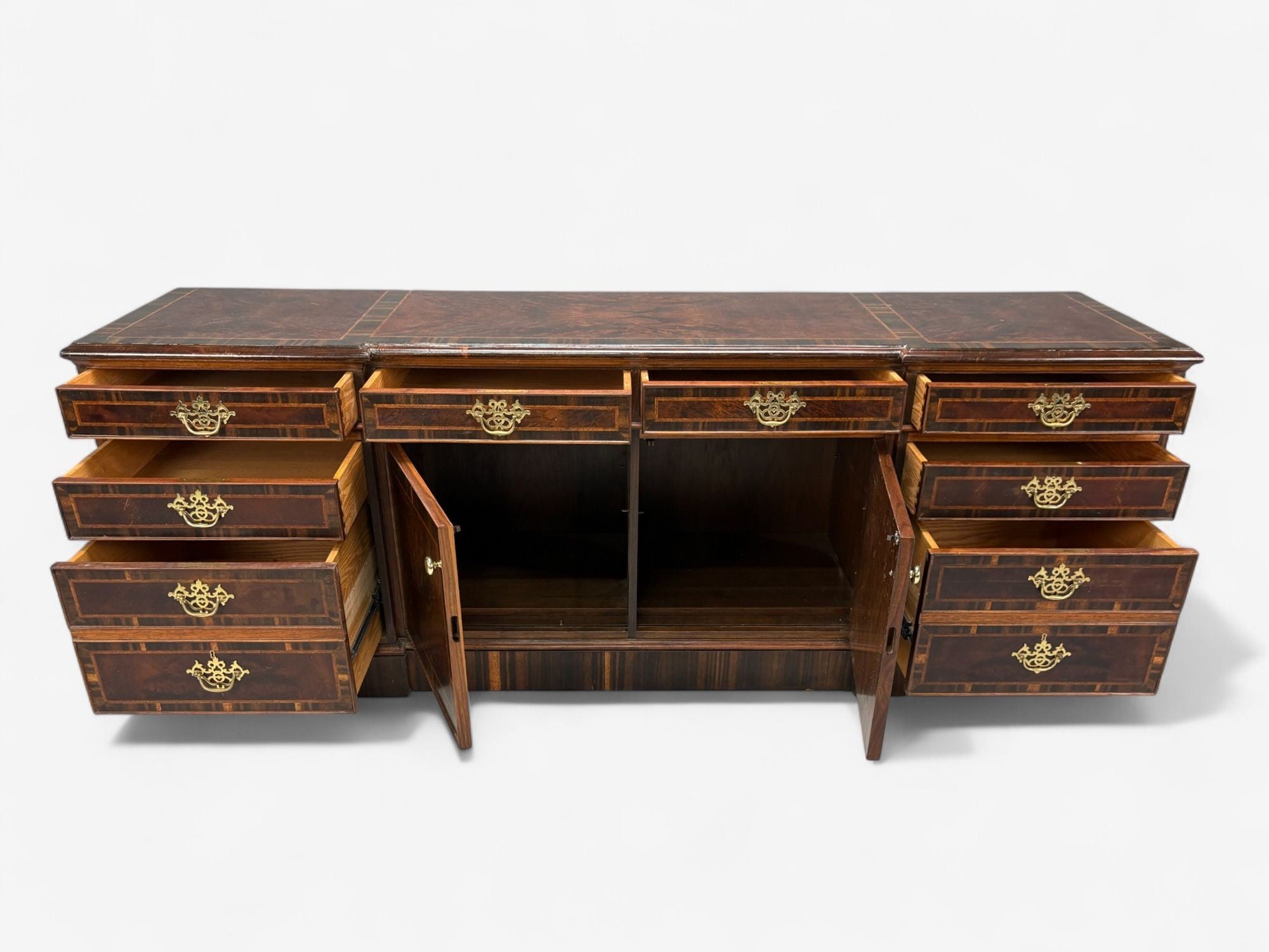 Georgian, Circassian Walnut, Burlwood, Brass, Sideboard, USA, 1980s