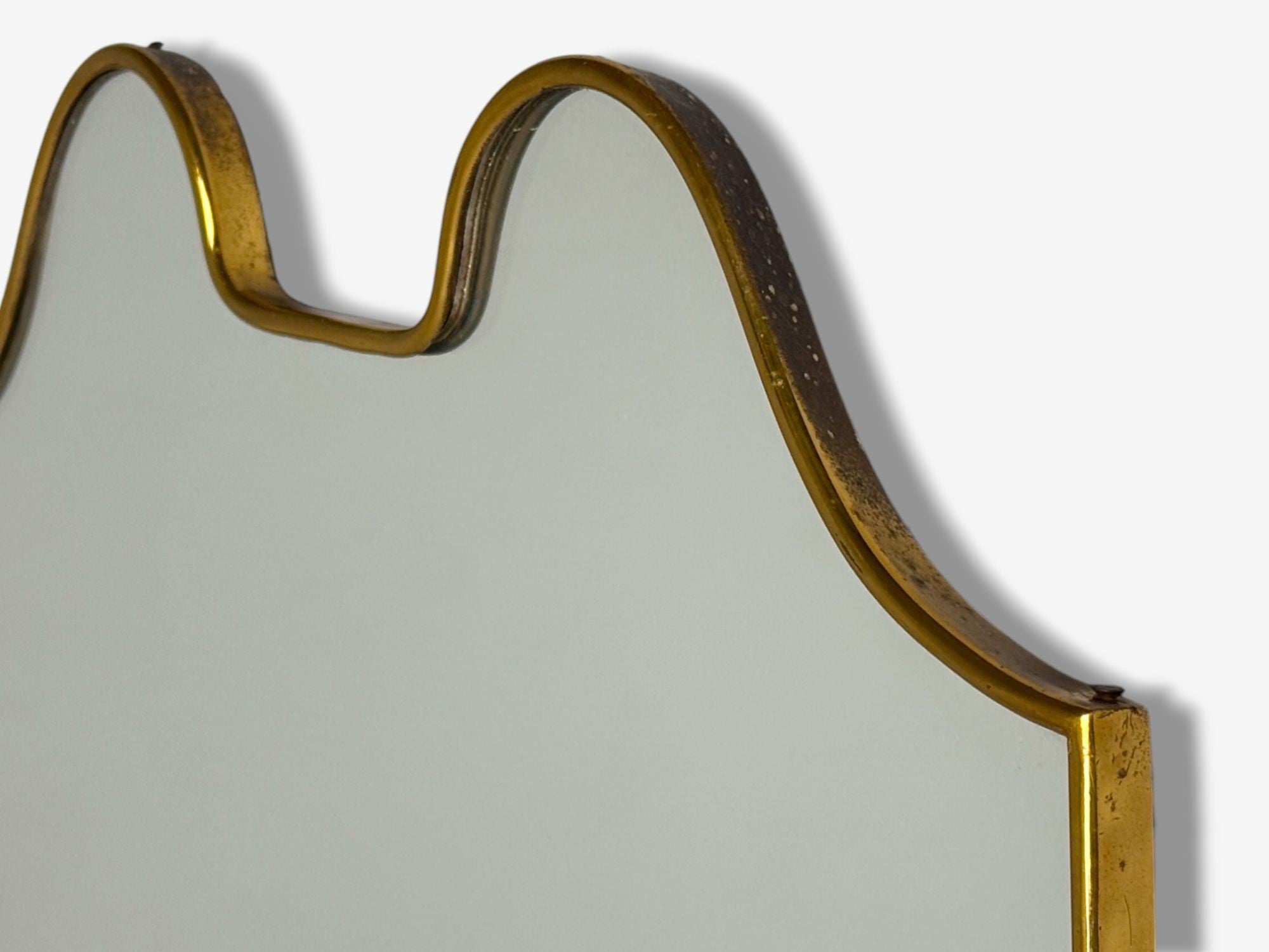 Italian Modern, Brass, Glass, Shield Wall Mirror, Italy, 1950s