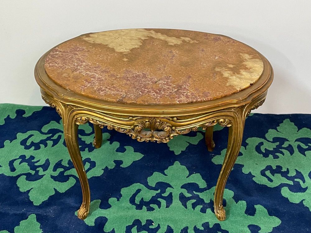 Louis XV Style French Center, End Table, Giltwood, Marble Top, Accent Table