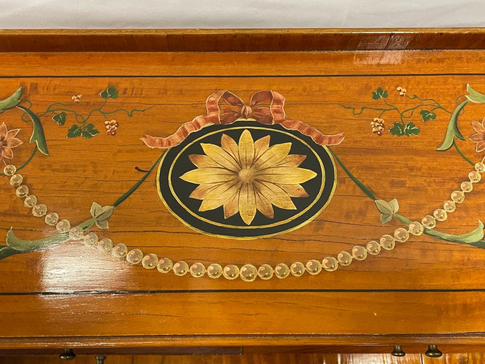 Adams Edwardian Inlaid Carlton House Desk, Hand Painted, Satinwood, A. Kaufman