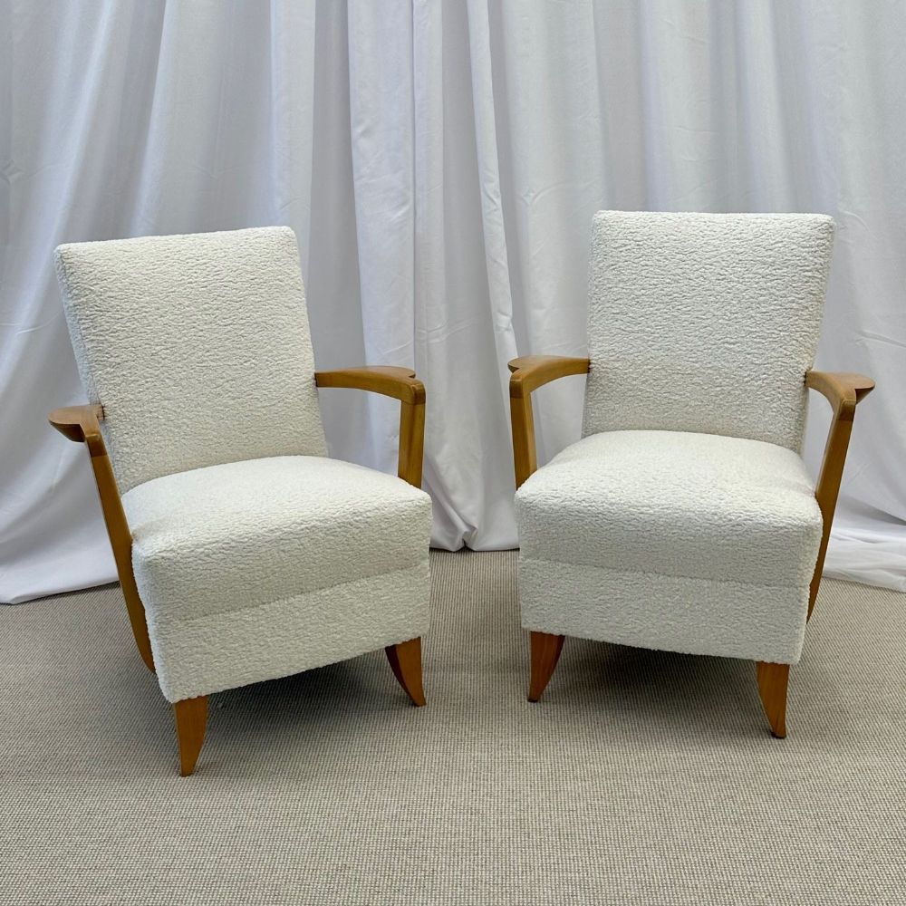 Pair Mid-Century French Art Deco Arm / Lounge Chairs by Maison Dominque, Boucle