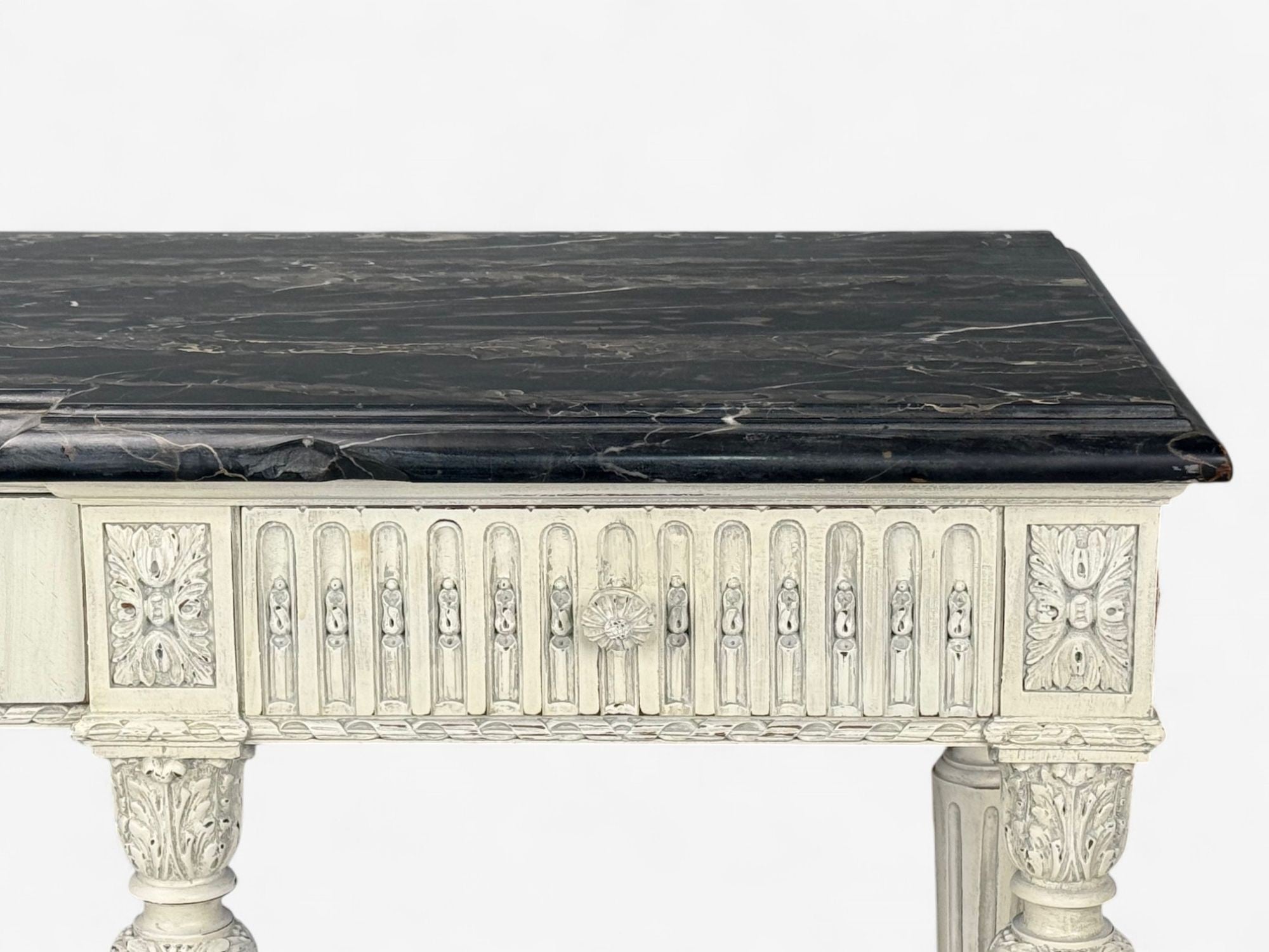 Gustavian Louis XVI Style, White Painted Console Table, France, Marble, 1910