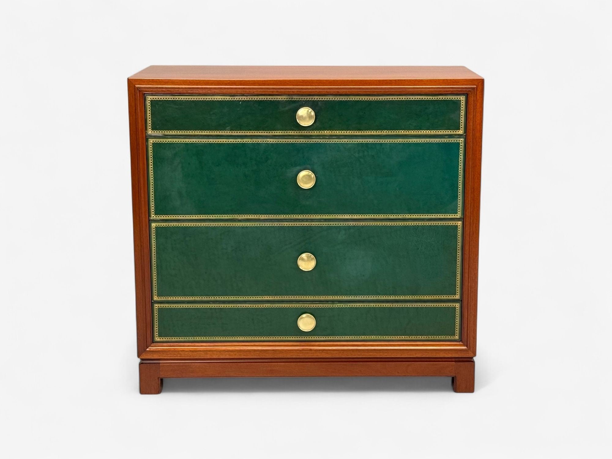 Tommi Parzinger, Wood, Brass, Green Leather, Chests of Drawers, USA, 1950s