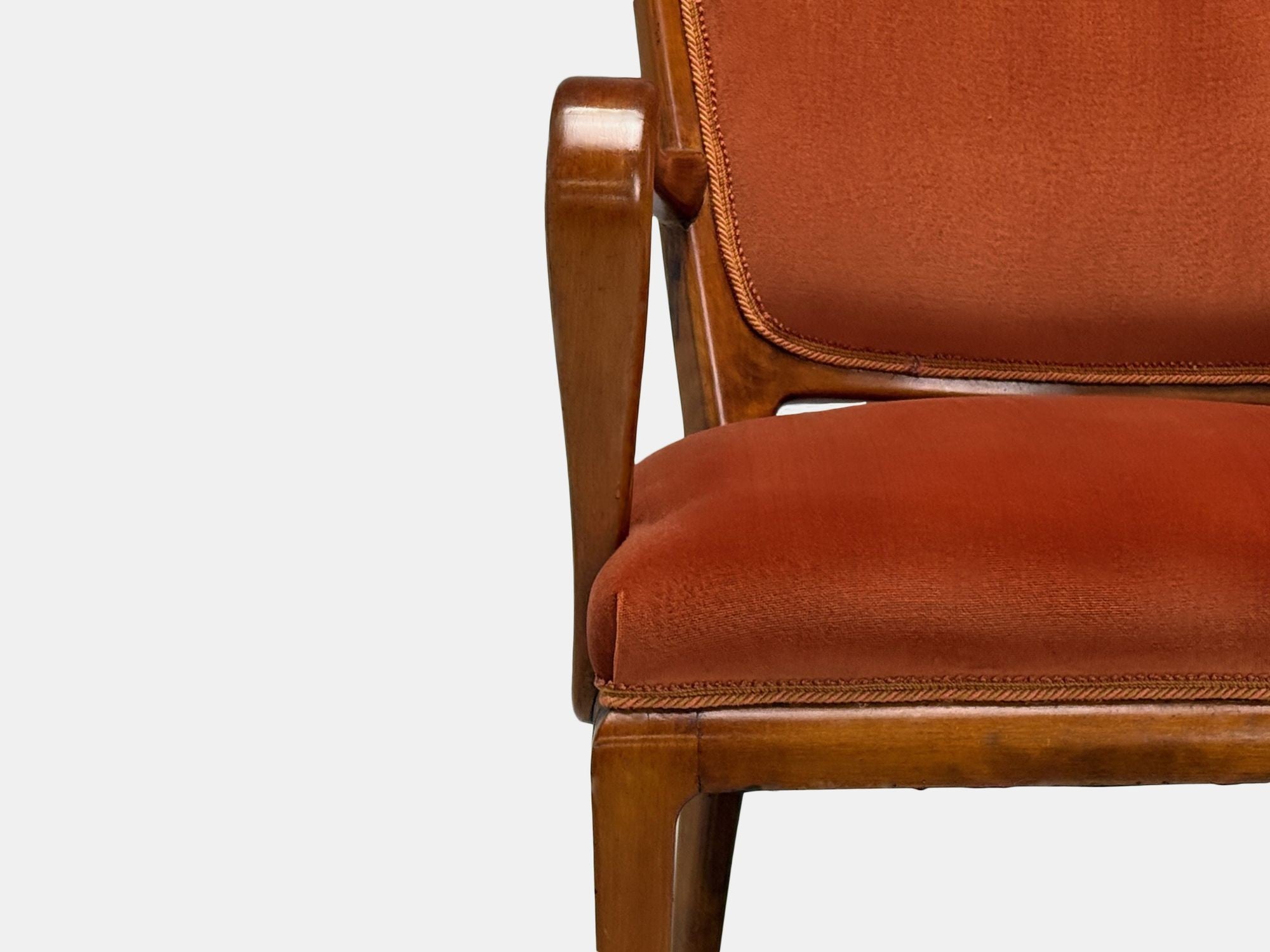 Osvaldo Borsani, Italian Modern, Cherrywood, Velvet, Armchair, Italy, 1950s