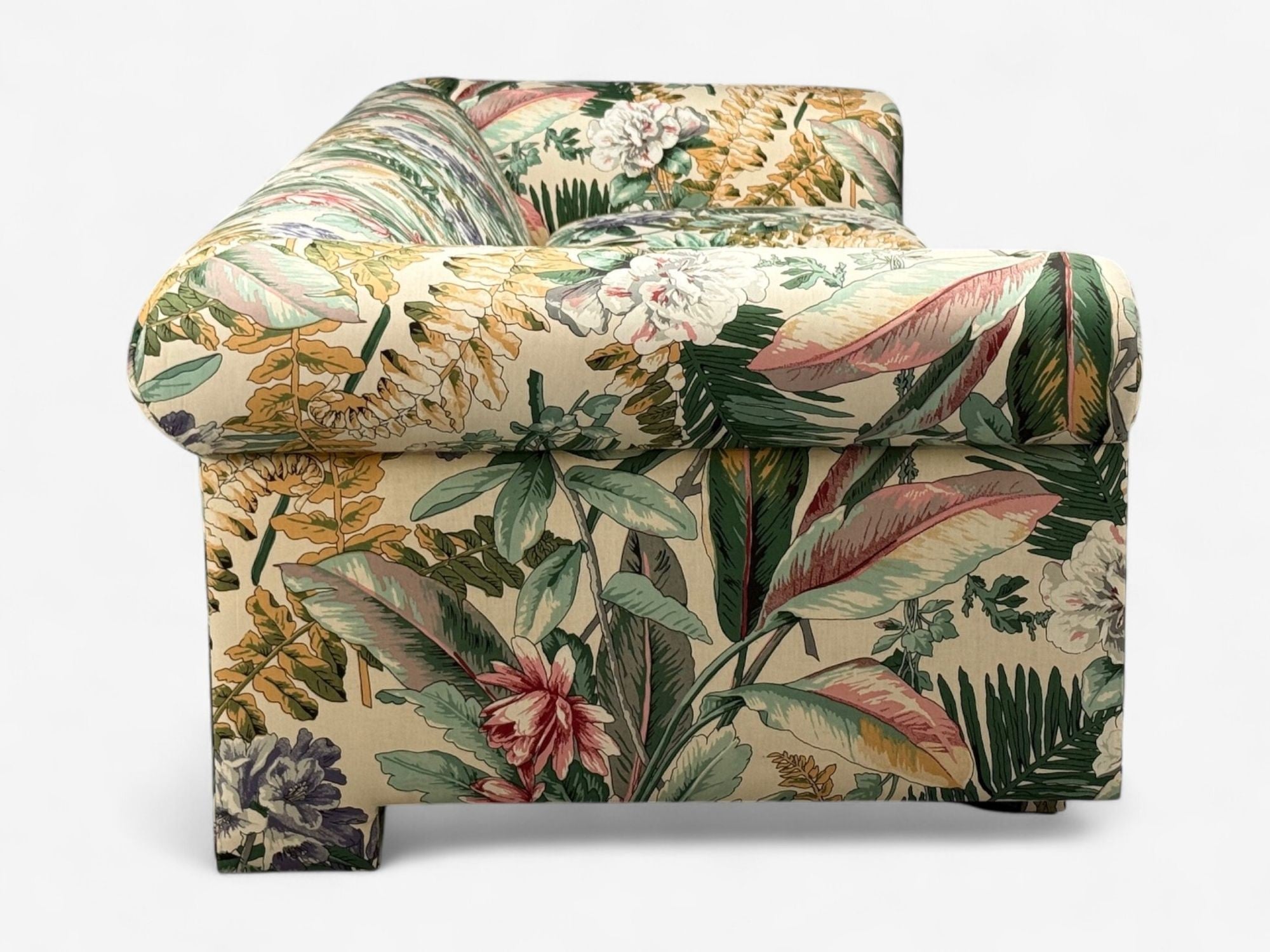American Modern, Tropical Fabric, Monumental Custom Sofa, USA, 20th c.