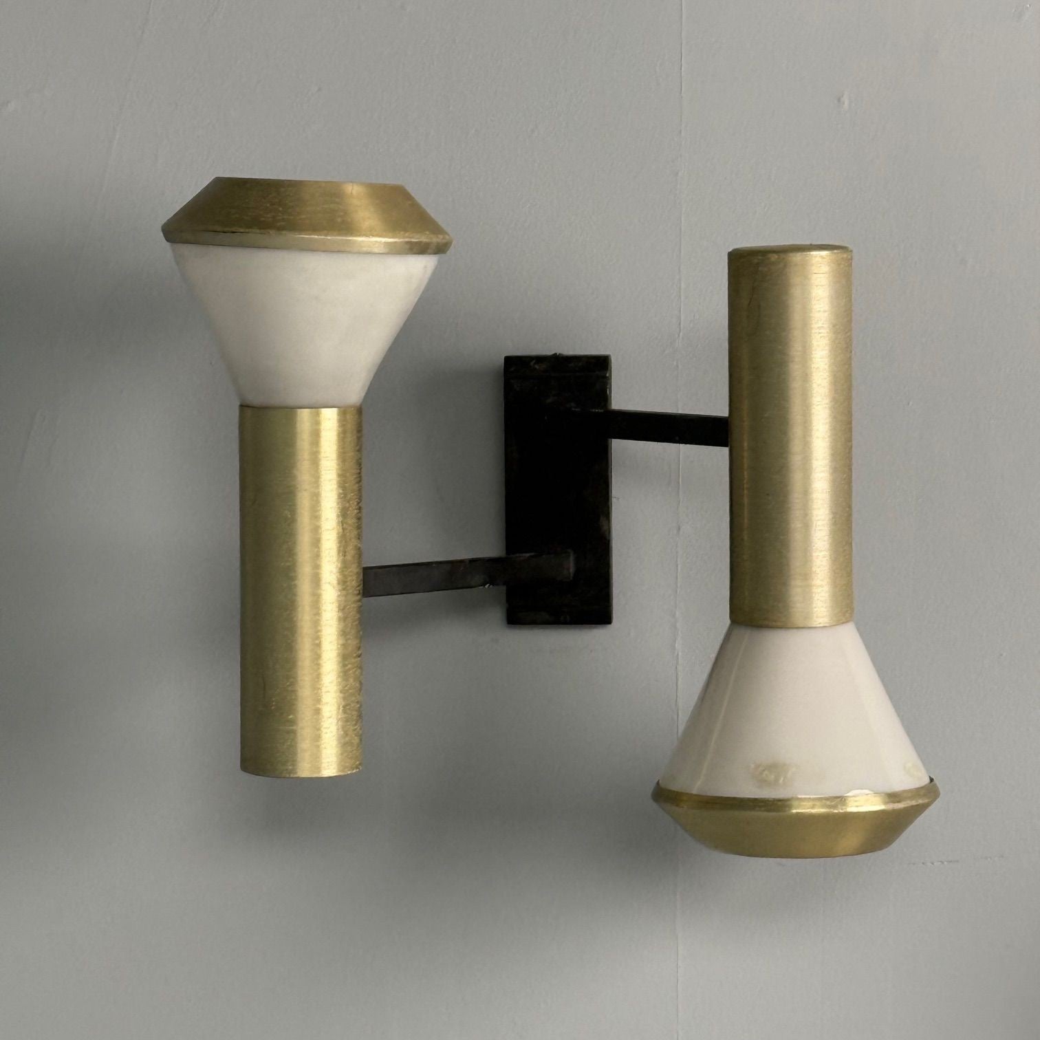 Stilux, Italian Mid-Century Modern, Wall Sconces, Brass, Aluminum, Italy, 1960s