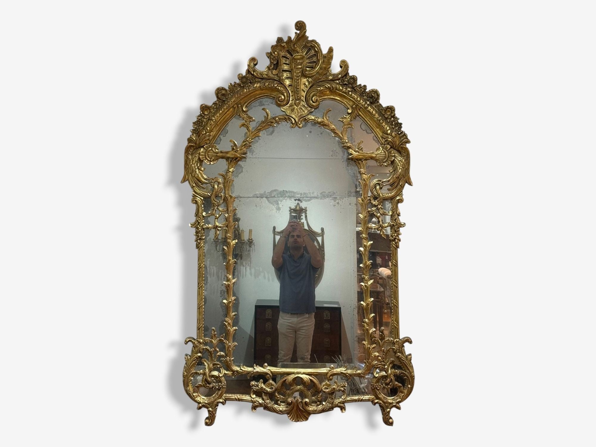 George III Style, Giltwood, Silvered Mirror, Monumental Wall Mirrors, England, 1950s