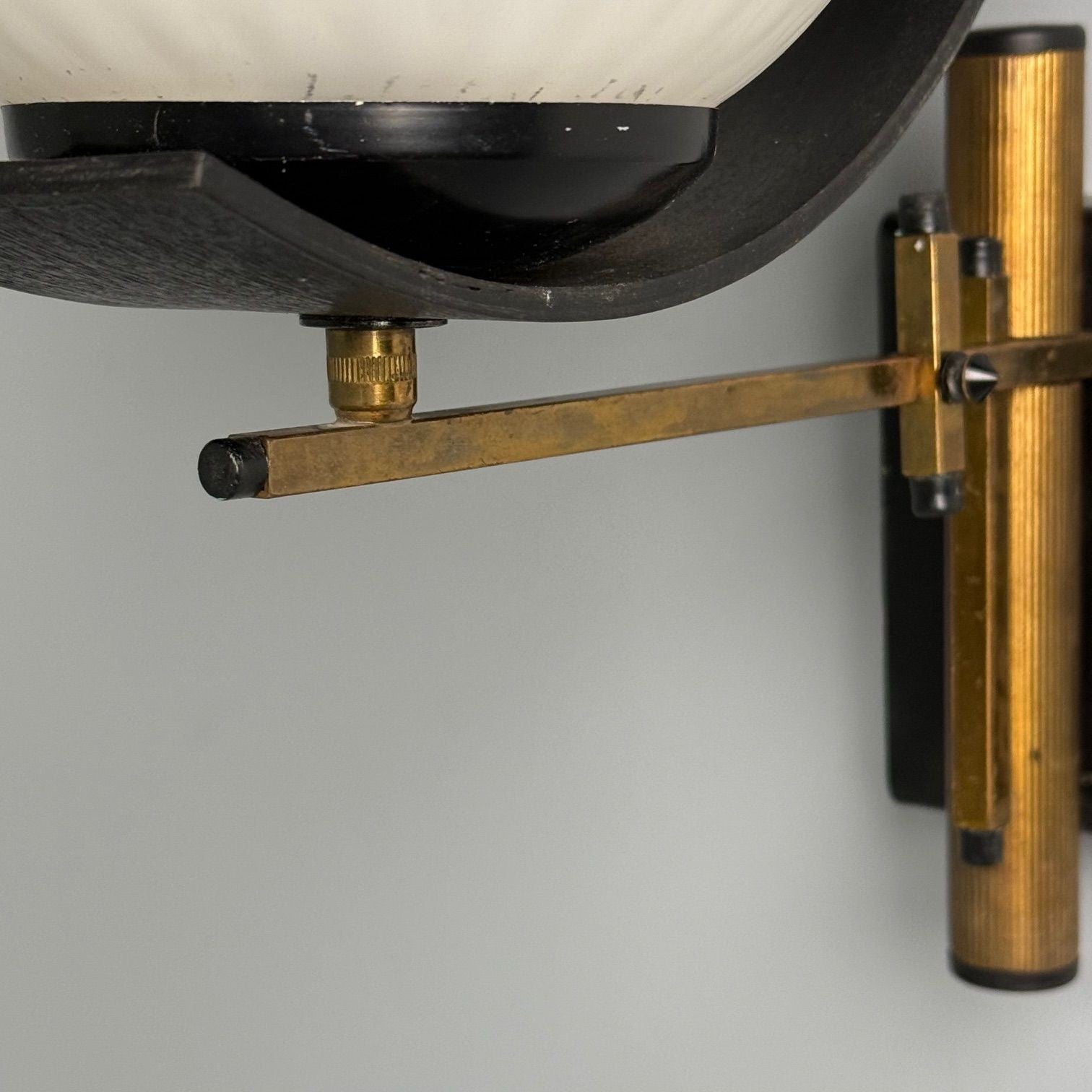 Stilux Attr., Italian Mid-Century Modern, Dome Wall Sconce, Brass, Iron, Glass