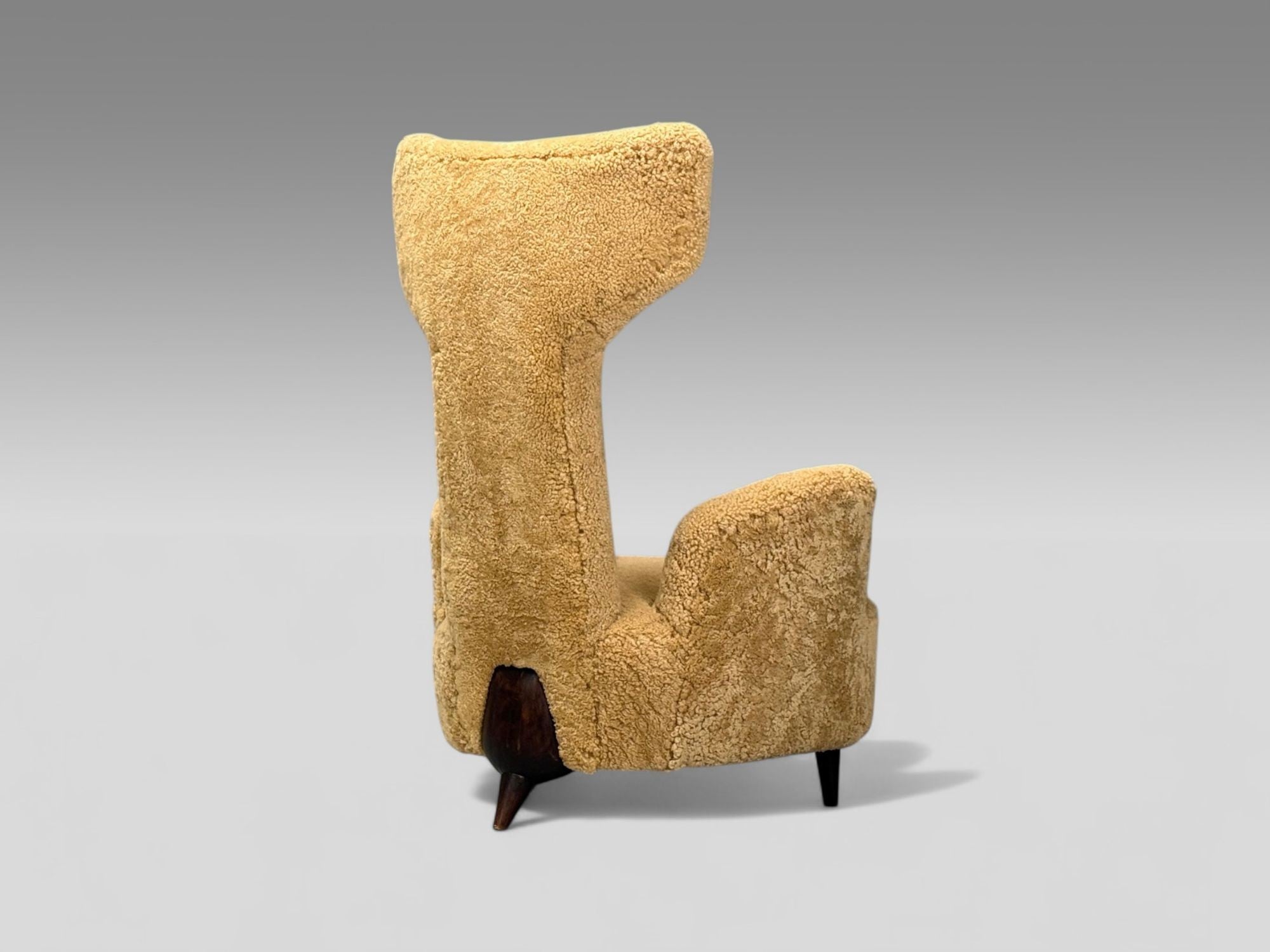 Renzo Zavanella, Honey Sheepskin, Wood, Rare Lounge Chairs, Italy, 1950s