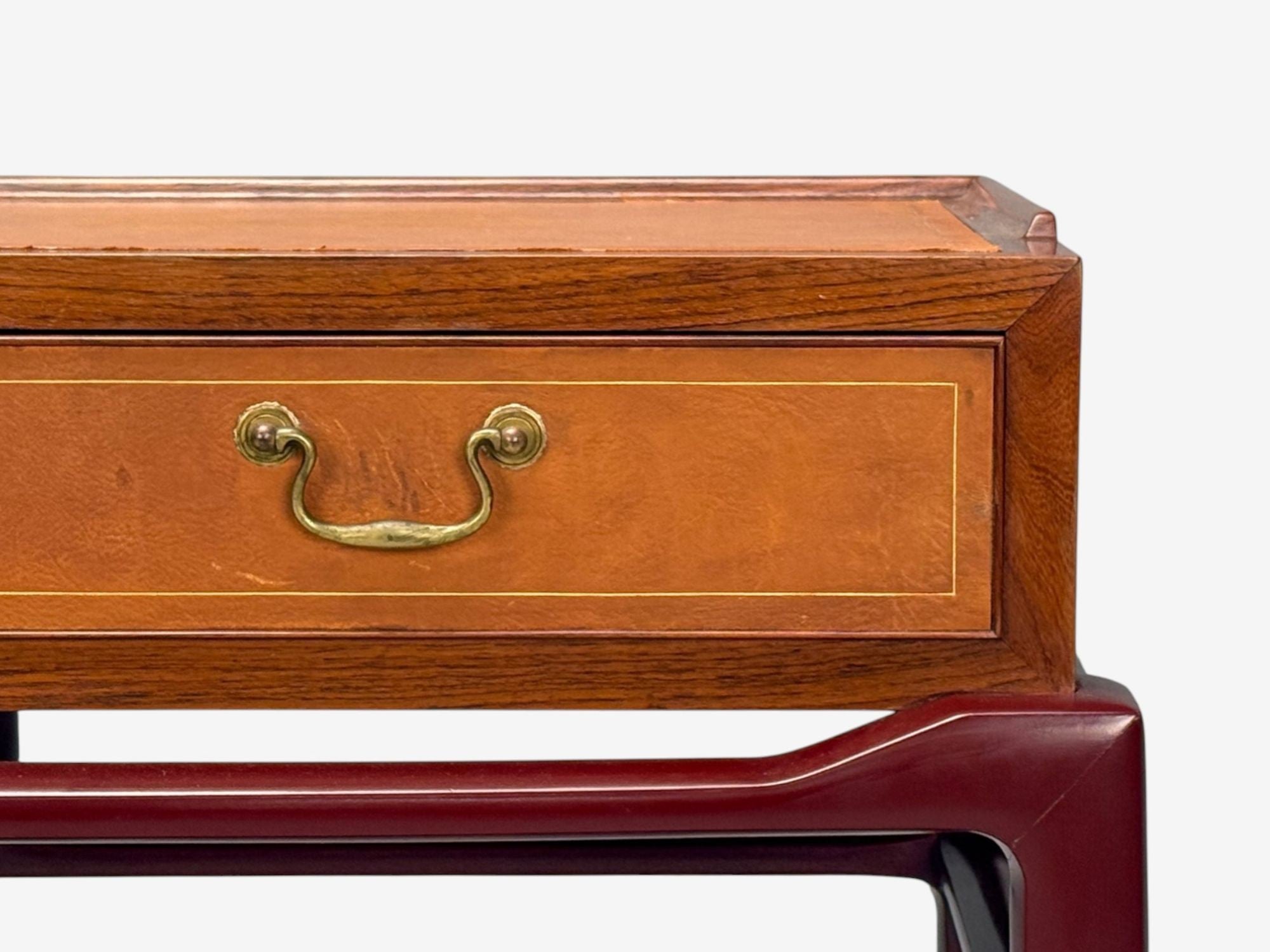 Frits Henningsen attr., Rosewood, Leather, Brass, Console Table, Denmark, 1950s