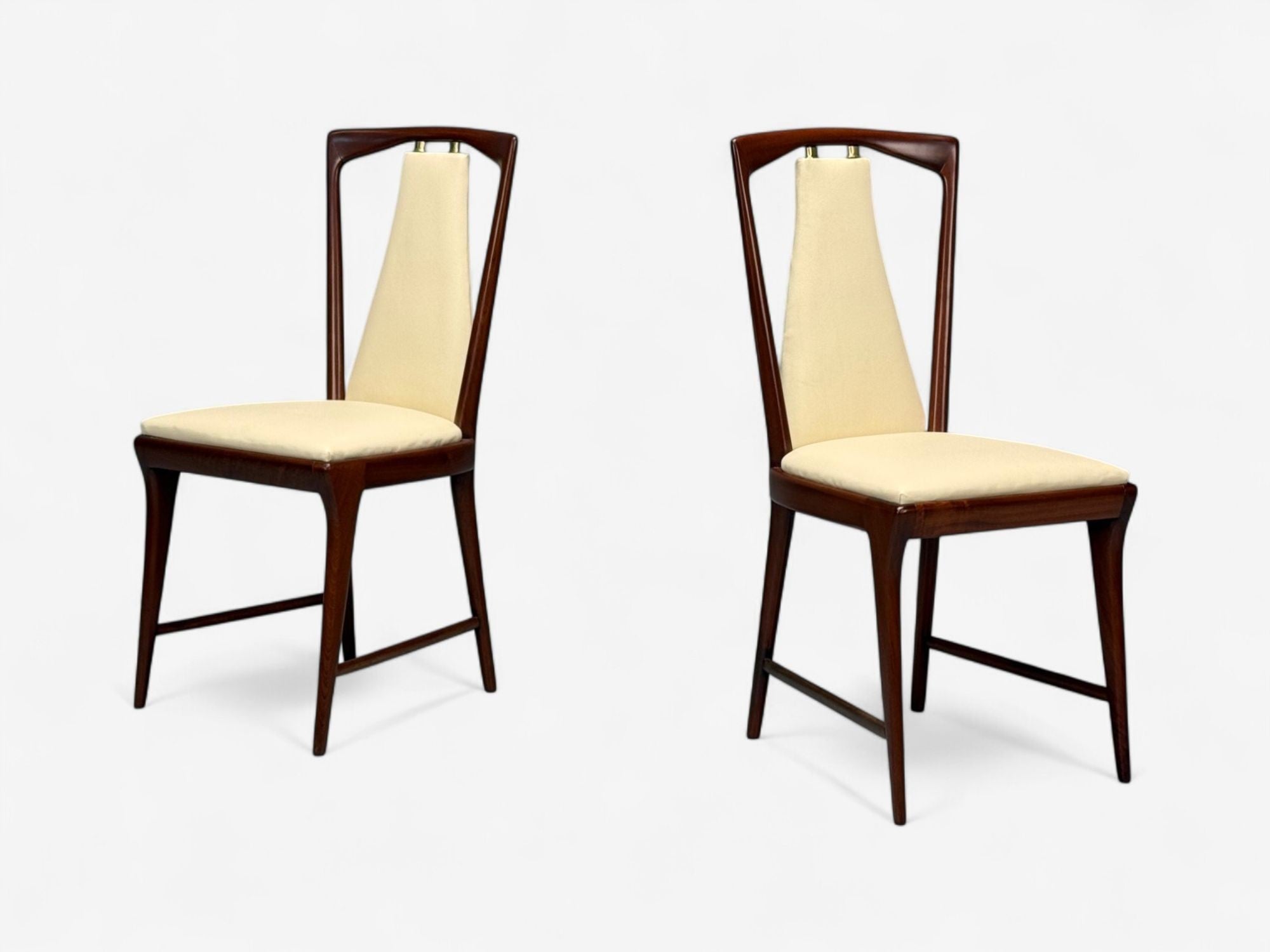 Osvaldo Borsani attr., Mahogany, Brass, Leather, Dining Chairs, Italy, 1950s