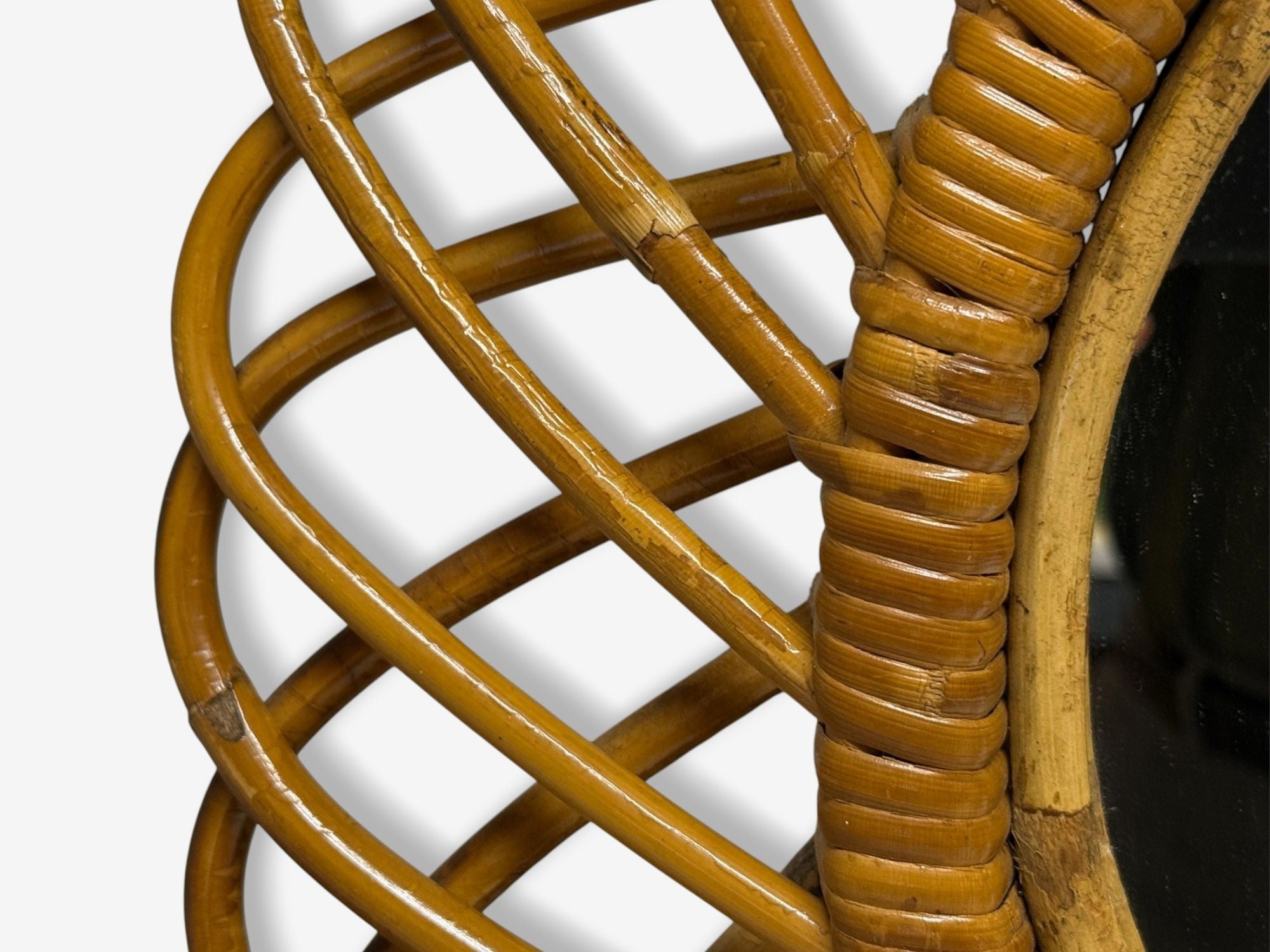 Italian Modern, Rattan, Bamboo, Wall Mirror, Italy, 1960s