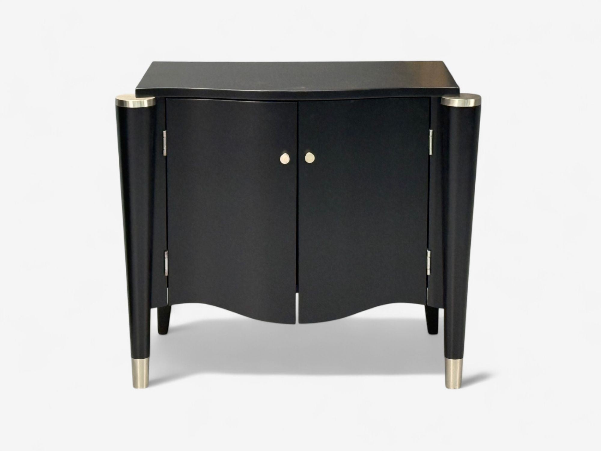 Hollywood Regency, Black Lacquer, Chrome, Nightstands, USA, 1970s