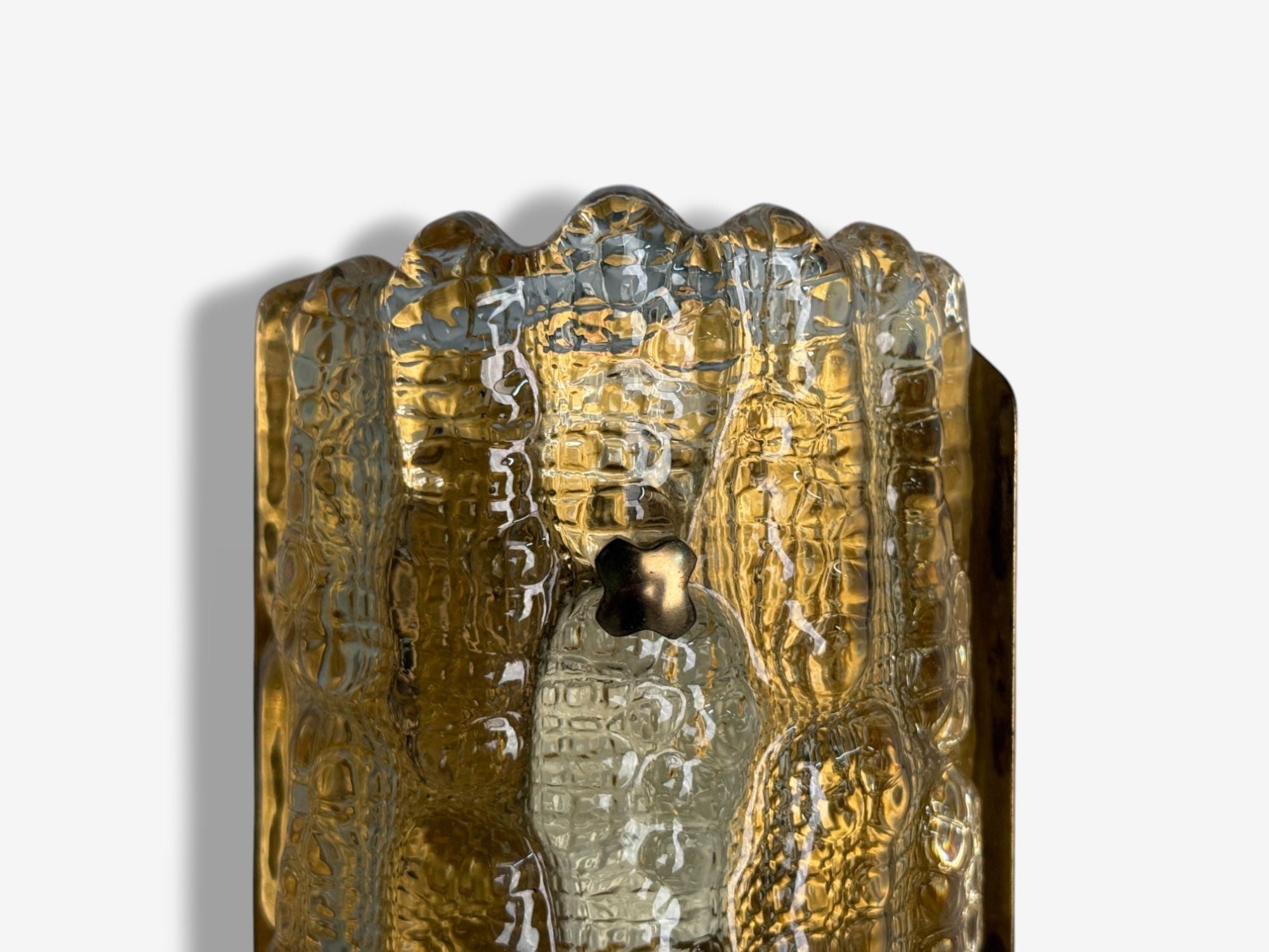 Lyfa, Textured Glass, Patinated Brass, Wall Light, Sweden, 1970s