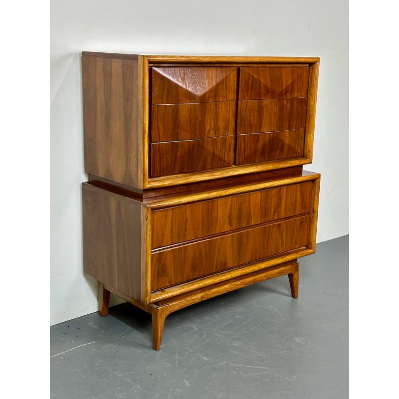 Mid-Century Modern American Designer Sculptural High-Boy Dresser, Chest, Walnut