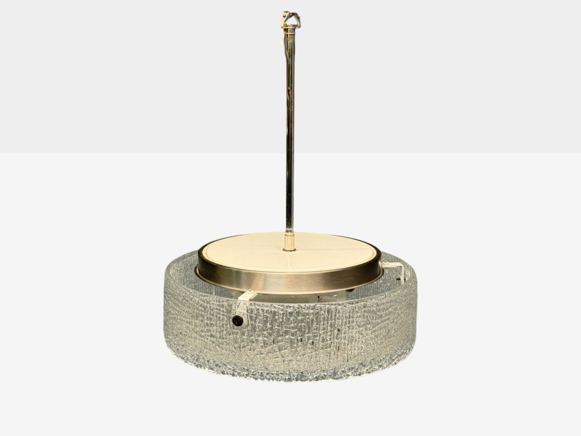 Kaiser Leuchten, Textured Glass, Nickel, Pendant Light, Germany, 1960s