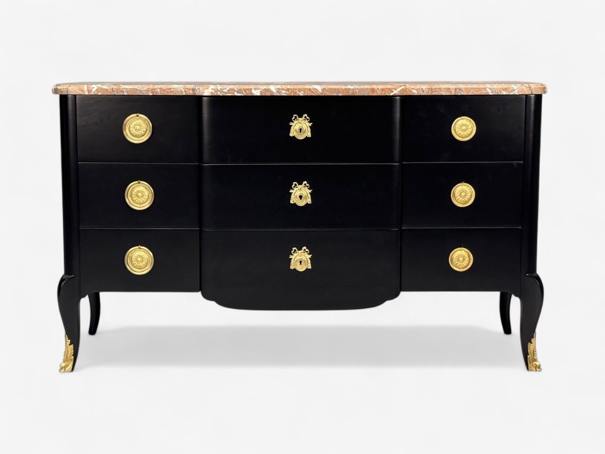 Maison Jansen, Mahogany, Bronze, Marble, Ebonized Commode, France, 1940s