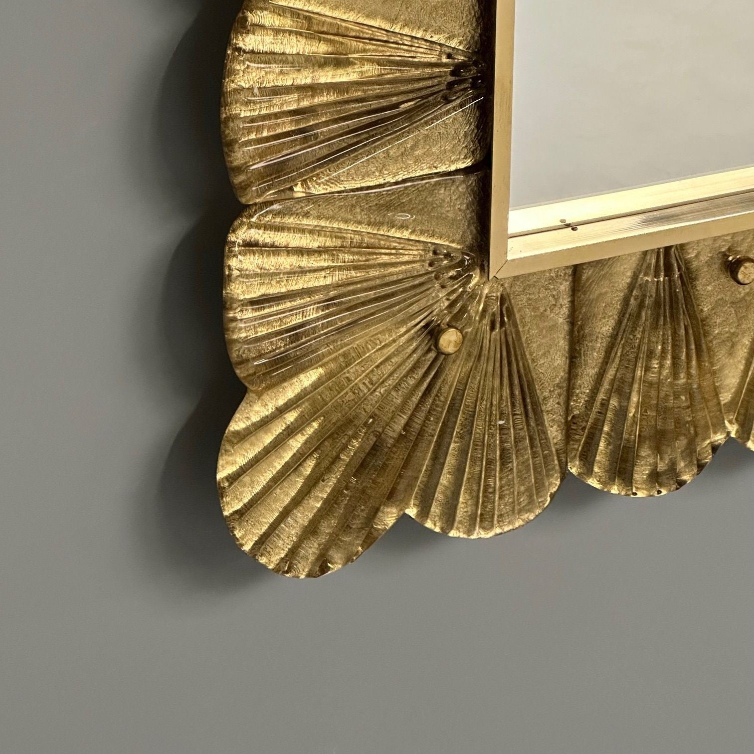 Modern, Italian Wall Mirrors, Scallop Motif, Murano Glass, Gold Gilt