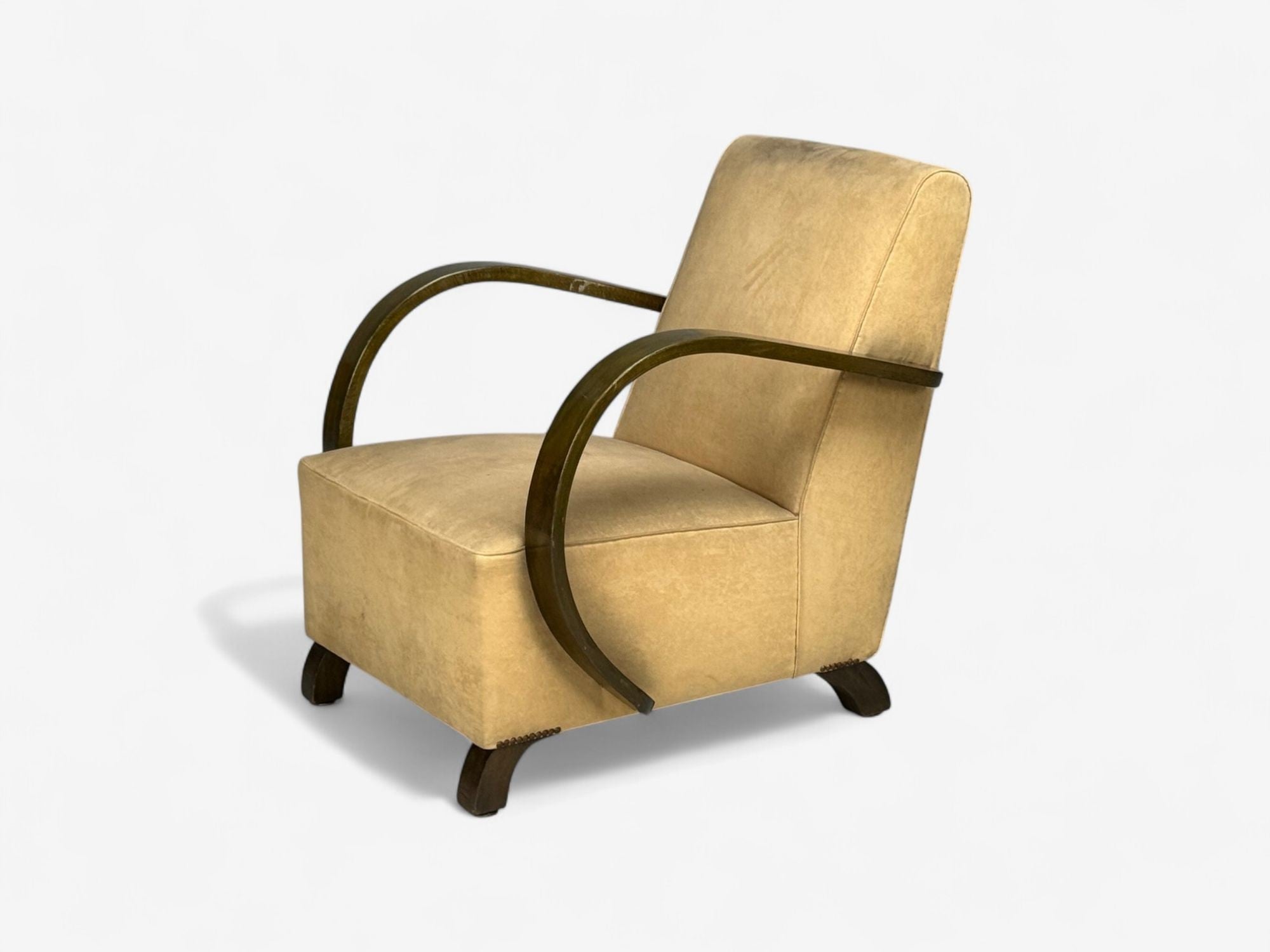 Vittorio Valabrega, Beige Velvet, Bentwood, Lounge Chairs, Italy, 1940s