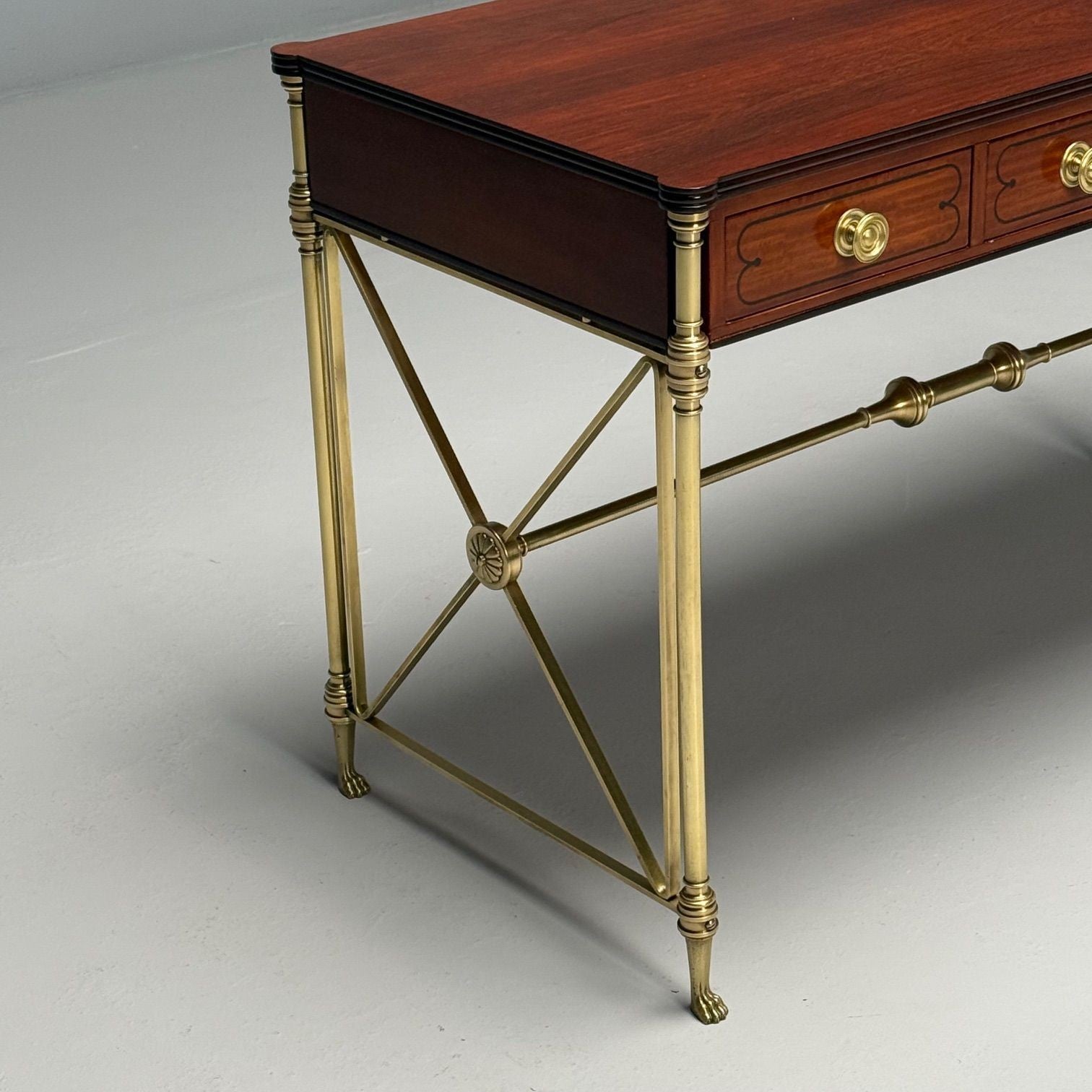 Kittinger, English Regency, Campaign Desk, Rosewood, Satinwood, Brass, USA 1950s