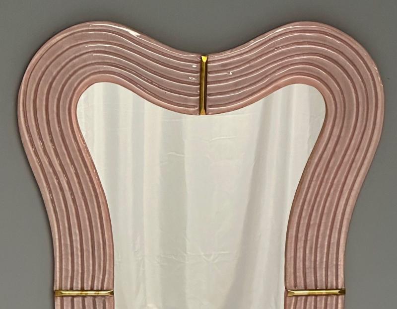 Contemporary, Pink Murano Glass, Brass, Modern Wall Mirrors, Italy, 21st C.