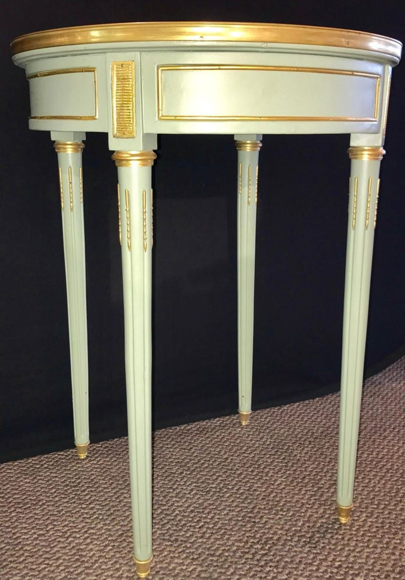 Pair of Paint Decorated Jansen Style Louis XVI End, Side or Bouilliotte Tables