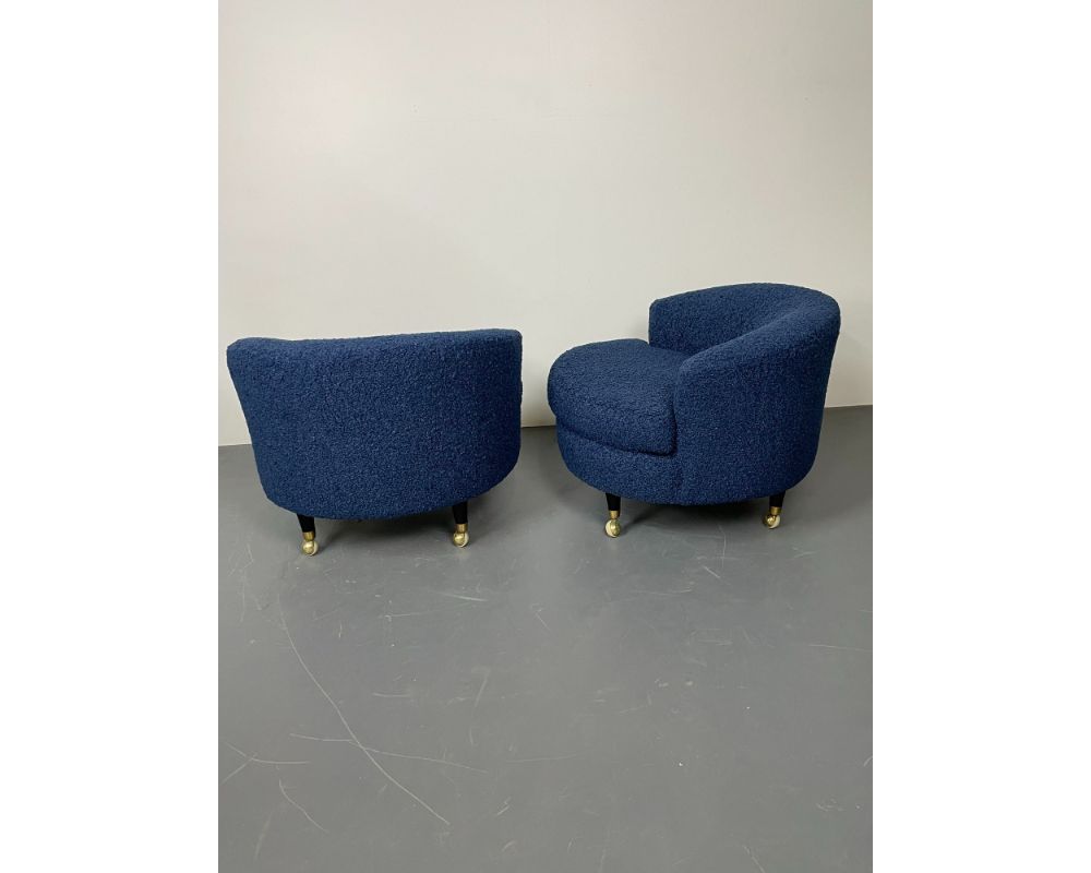 Pair of Mid-Century Rolling Swivel Lounge / Slipper Chairs, Baughman Style