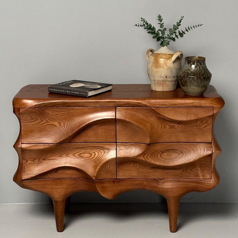 Contemporary, Modern Sculptural Cabinets, Stained Ash Wood, 2024