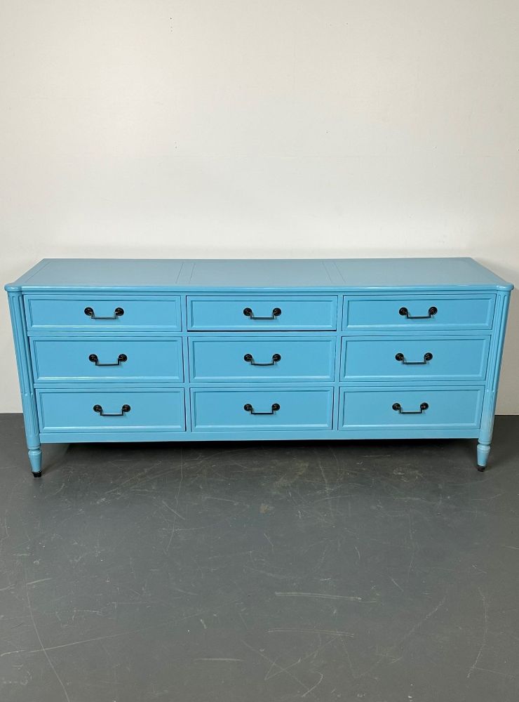 Hollywood Regency Style Dresser / Sideboard, Cerulean Blue Lacquer, Baker