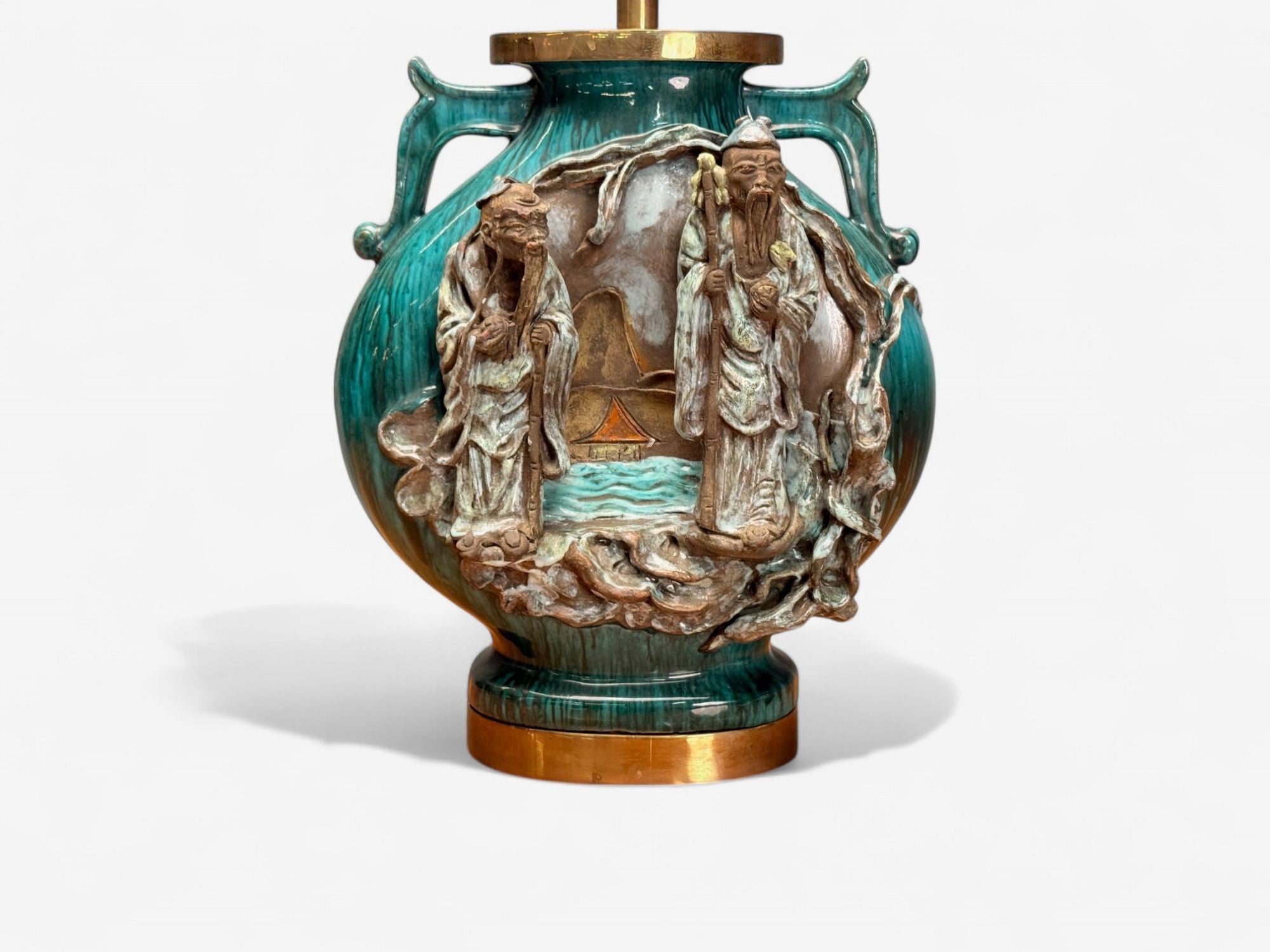 Marcello Fantoni, Green Ceramic, Chinese Table Lamps, Italy, 1940s