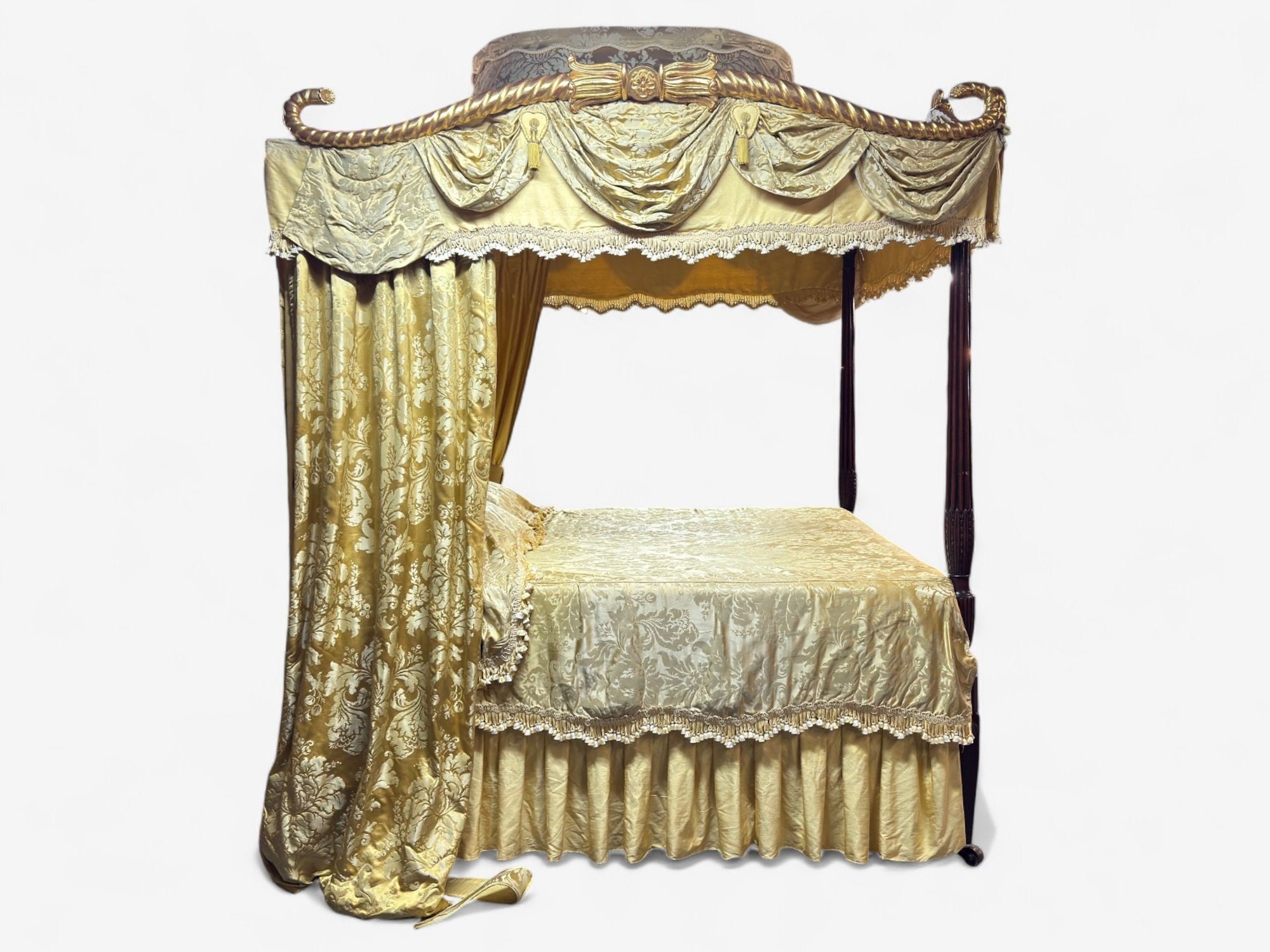 George III, Mahogany, Gilt-Wood, Silk, Canopy Bed, England c. 1880s