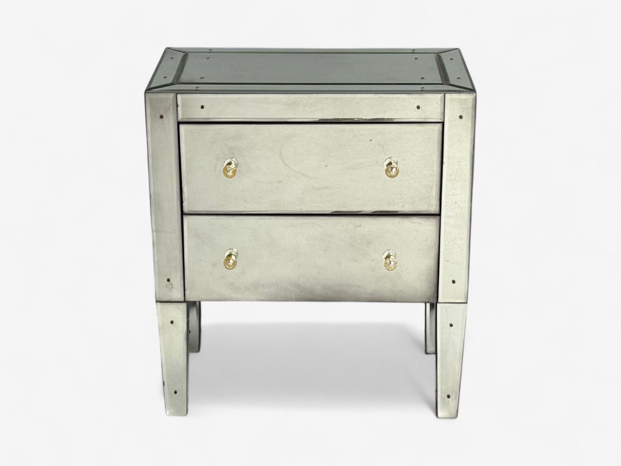 Hollywood Regency Style, Wood, Antique Beveled Glass, Mirrored Nightstands