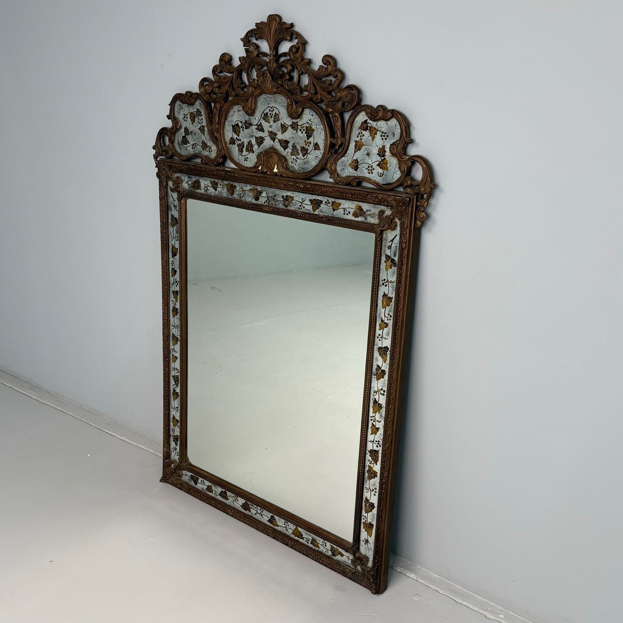 Maison Jansen, Hollywood Regency, Eglomise Wall Mirror, Gesso, Etched Glass