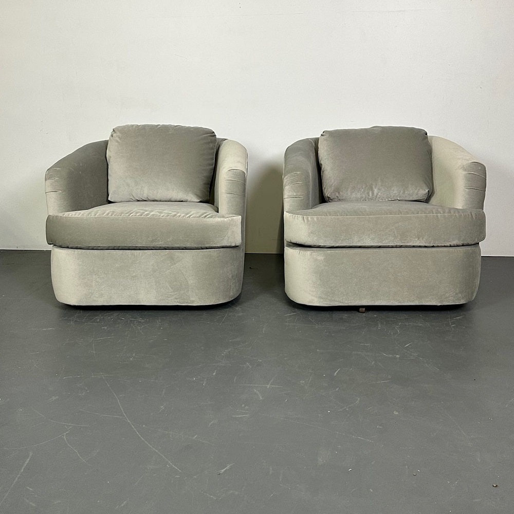 Pair of Velvet Mid-Century Modern Milo Baughman Style Swivel / Lounge Chairs