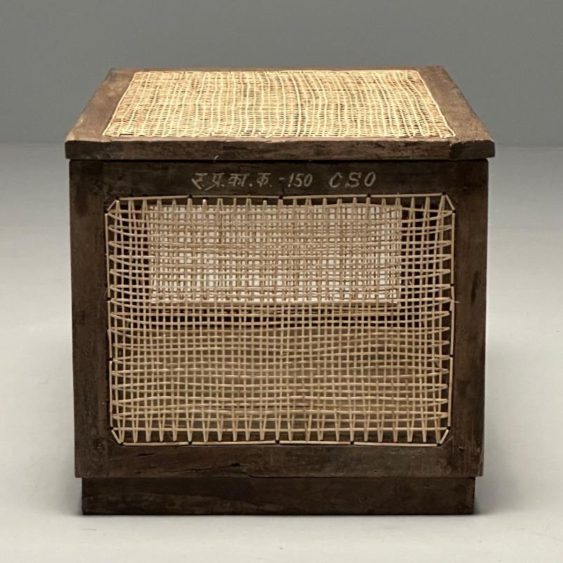 Pierre Jeanneret, French Mid-Century Modern Storage Chest, Cane, Teak, Chandigarh