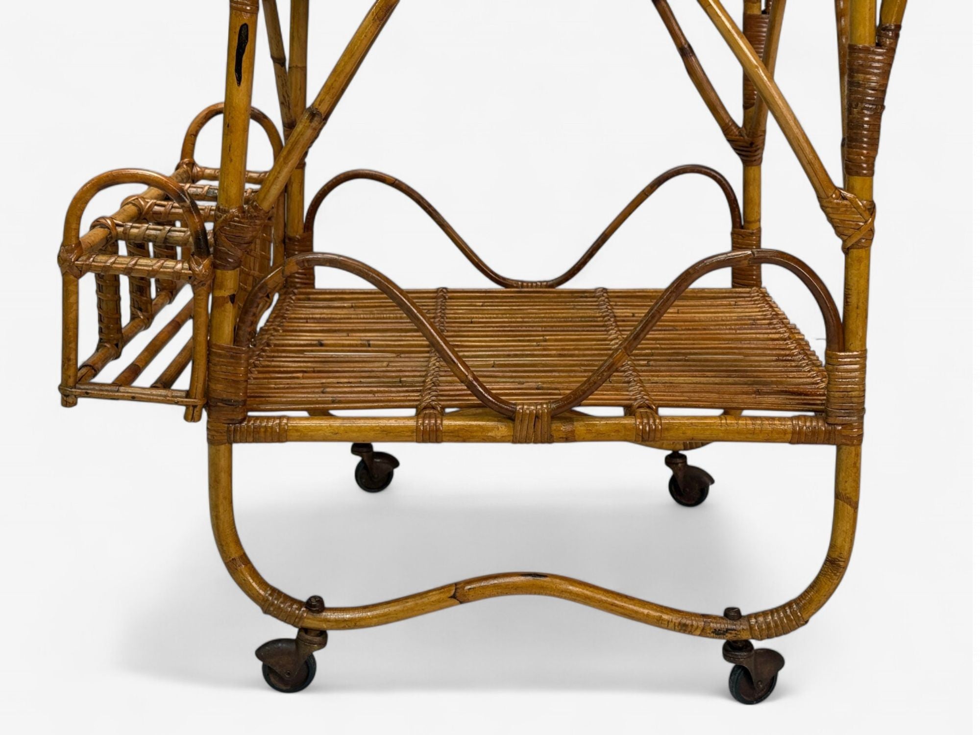 Italian Modern, Bamboo, Rattan, Metal, Bar Cart, Italy, 1960s