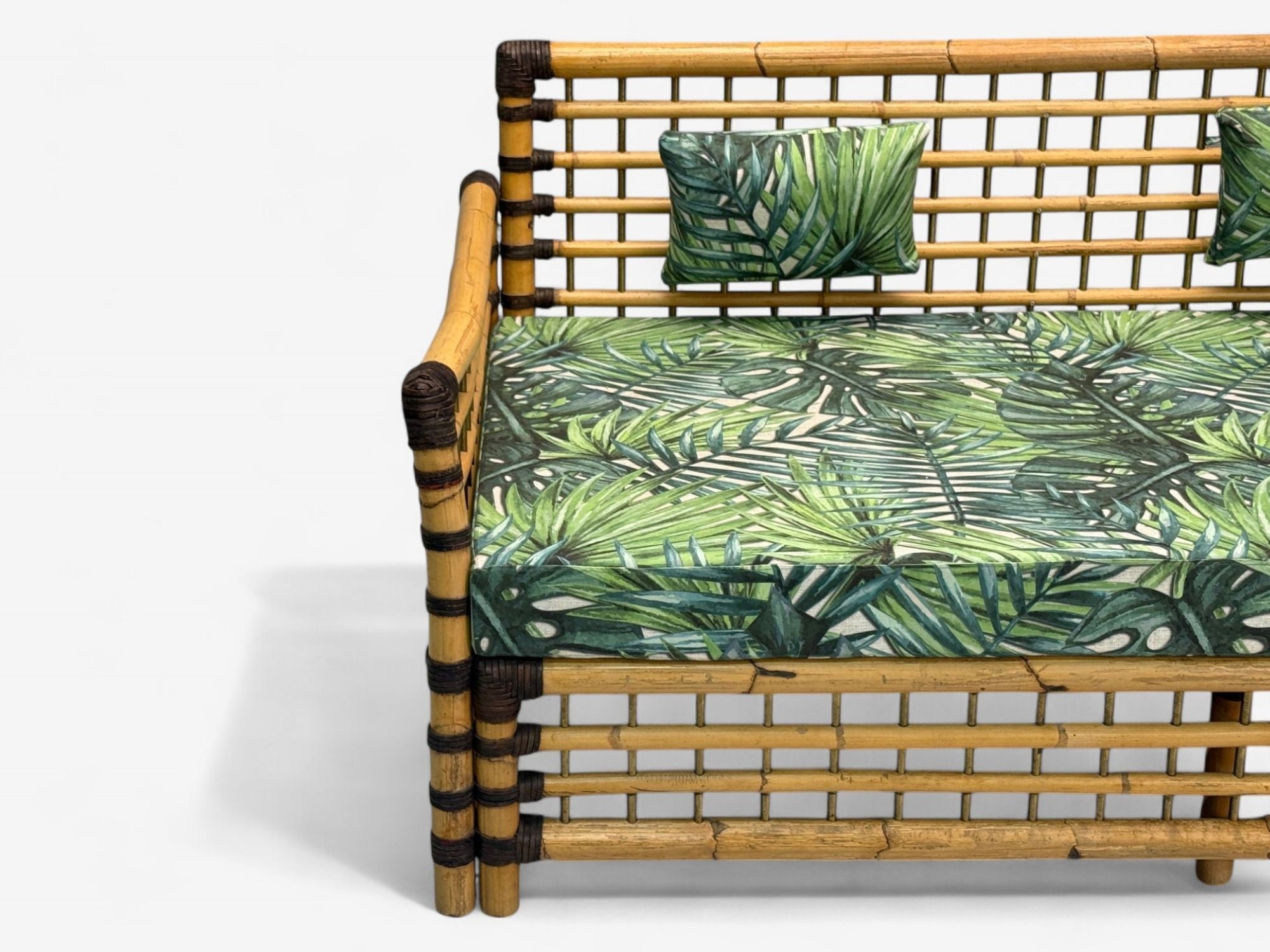 Studio Smania, Italian Modern, Bamboo, Cane, Fabric, Sofa, Italy, 1970s