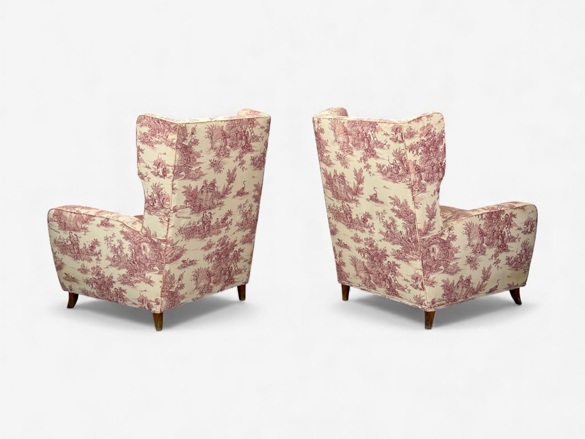 Italian Modern, Ashwood, Fabric, Large Wingback Chairs, Italy, 1950s