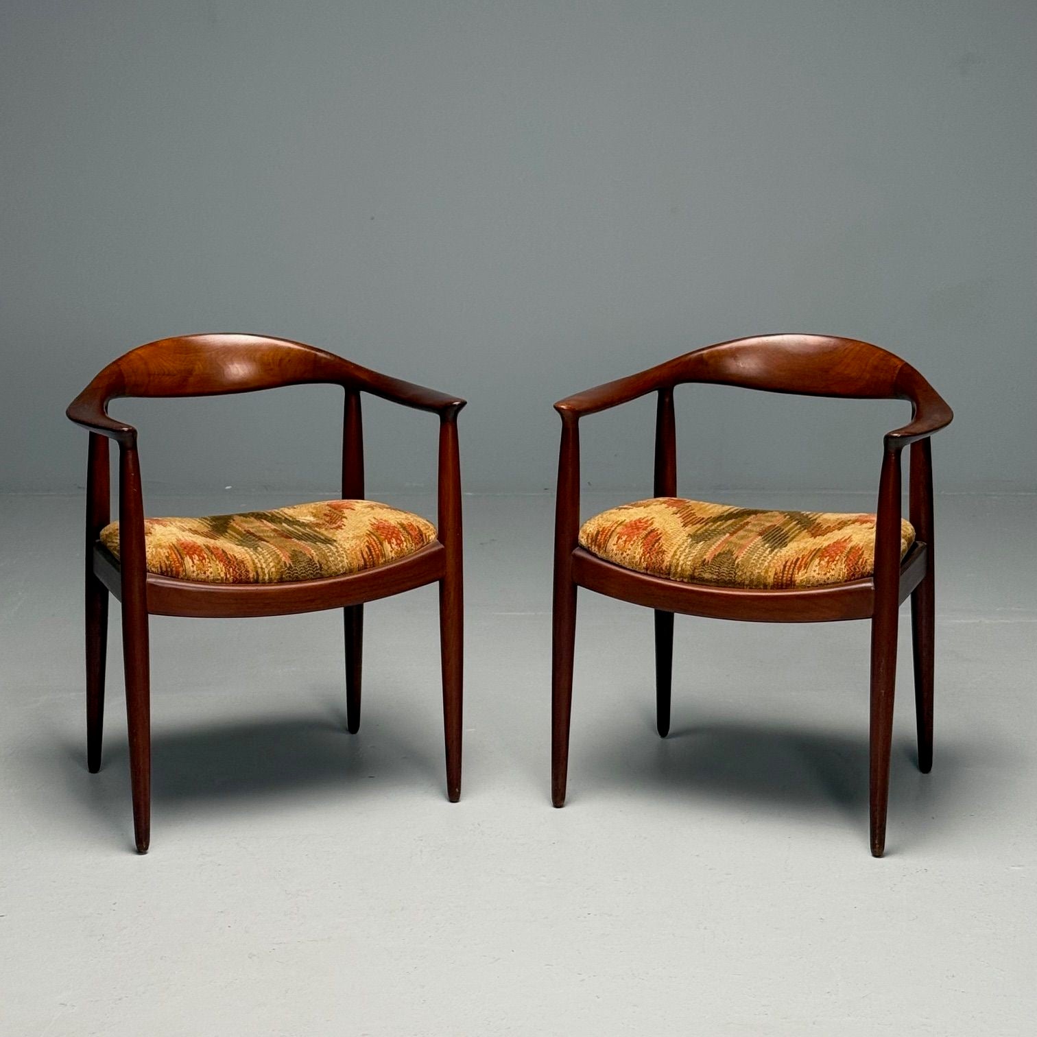 Hans Wegner Style, Danish Mid-Century Modern, Four Dining Arm Chairs, 1950s