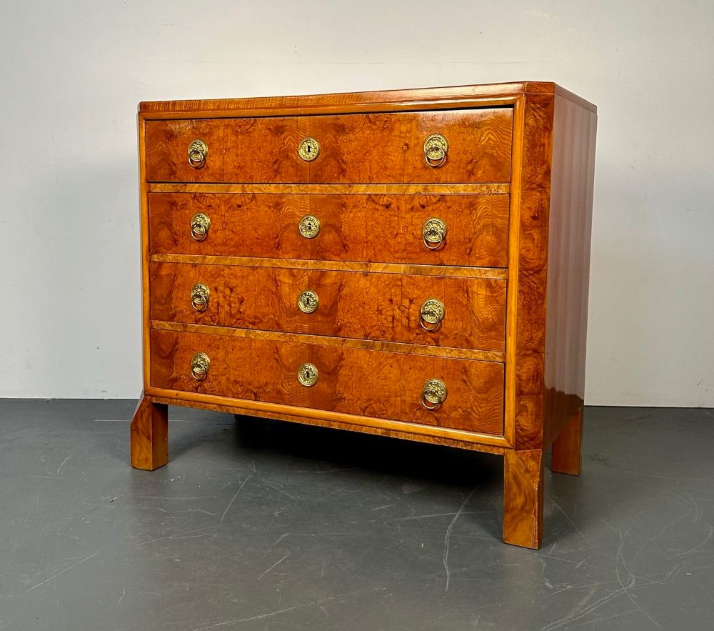 Refinished Biedermeier Four Drawer Satin Birch Chest, Dresser or Commode, 1850s